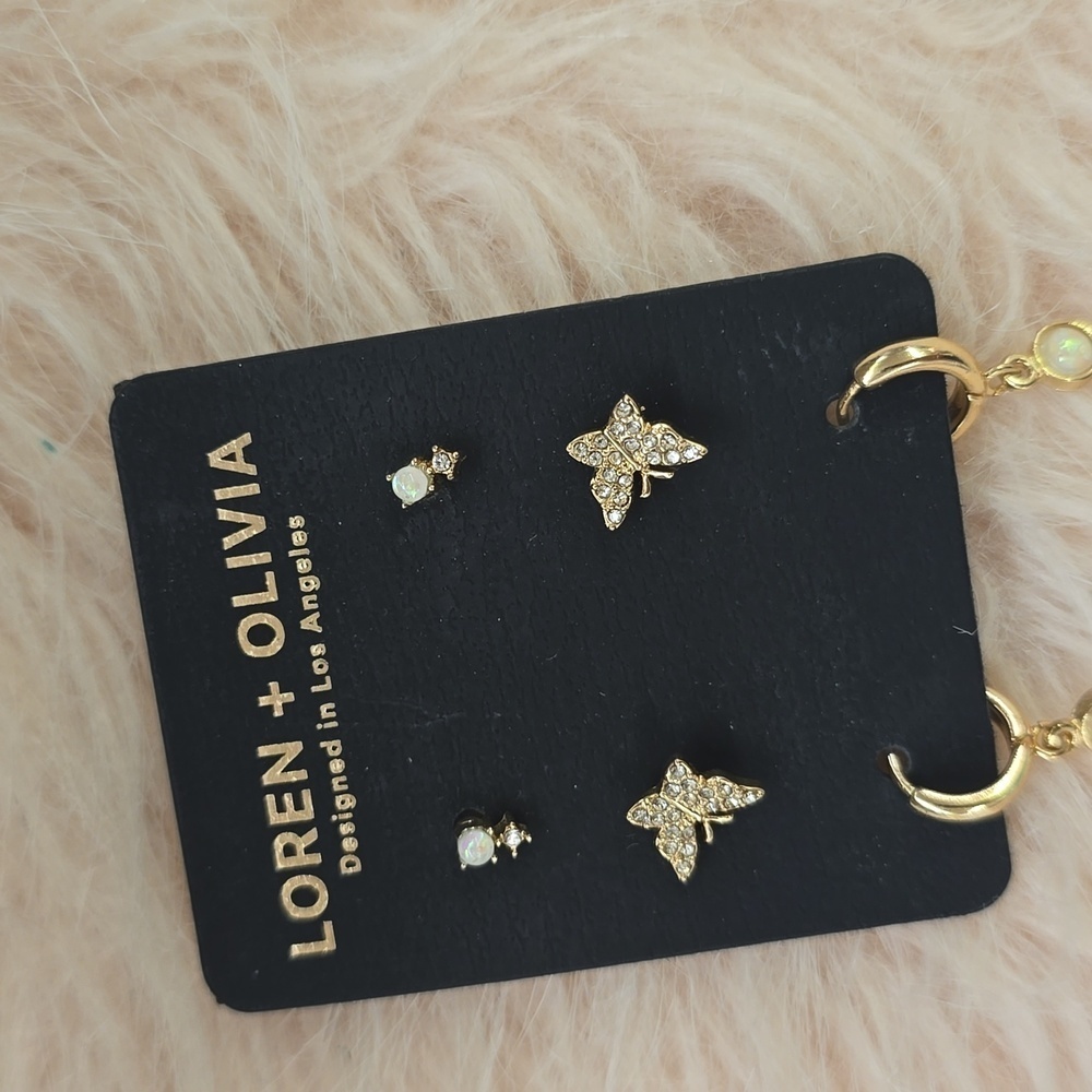 LOREN OLIVIA Gold-tone Set Of 3 Pairs of Earrings | New! - Picture 3 of 9
